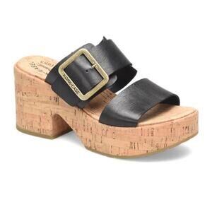 Kork-Ease Taige Black Double Strap Platform Slide Sandals